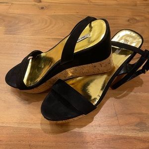 Miu Miu Black and Gold Platform Sandals